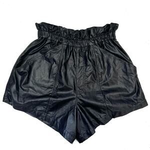 New Free People Black At First Sight Faux Leather High Waist Shorts Size Small